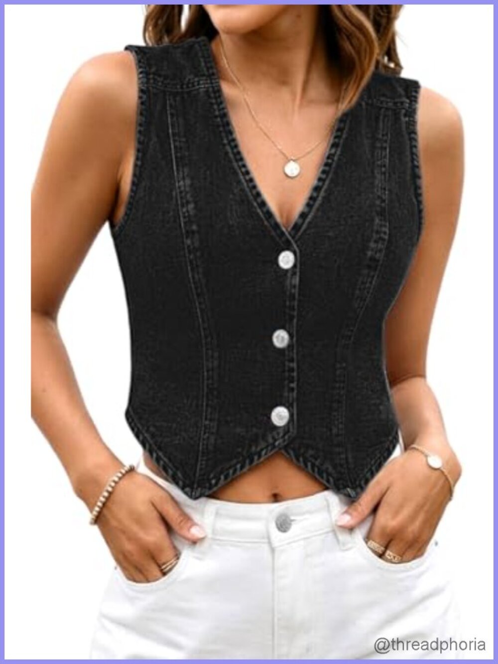 Cropped V-Neck Sleeveless Denim Vest Y2K Button
